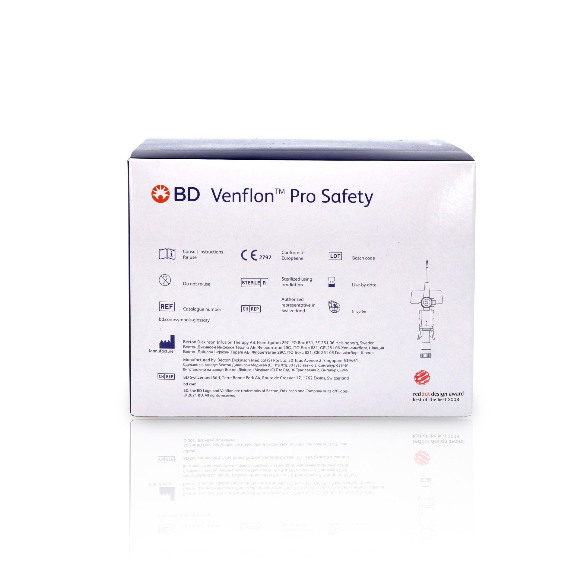 Orange BD Venflon Pro Safety 14g x 45mm intravenous cannulas in a box of 50, used for medical venous access.