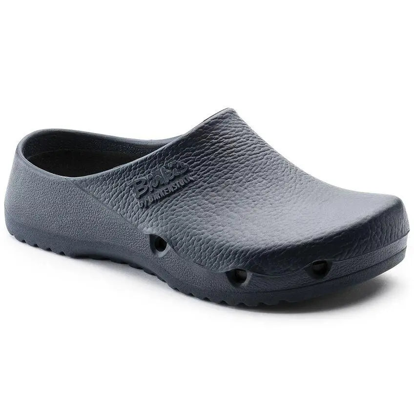 Blue Birkenstock Klassik Birki PU antistatic sandal with polyurethane material, featuring a comfortable open-toe design.