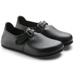 Birkenstock Linz SL NL black leather sandal with natural leather straps, showcasing the stylish design and craftsmanship.