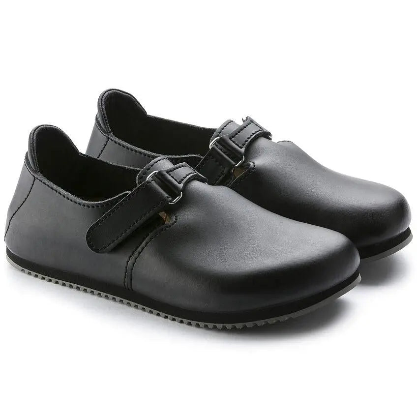 Birkenstock Linz SL NL black leather sandal with natural leather straps, showcasing the stylish design and craftsmanship.
