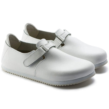 Birkenstock Linz Super Grip slipper in natural leather with textured sole and supportive footbed for comfortable indoor wear.