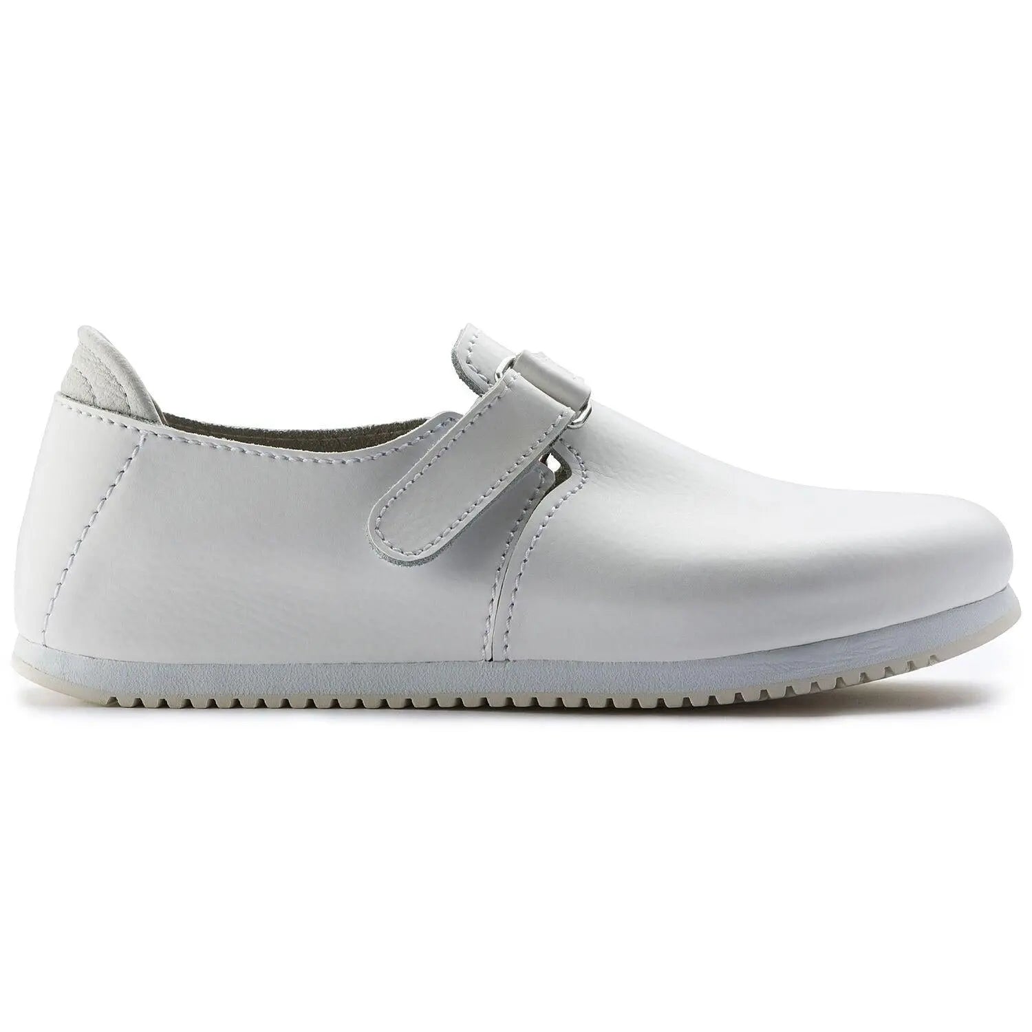 Birkenstock Linz Super Grip Slipper in natural leather with textured sole, slip-on design, and supportive footbed for comfortable wear.