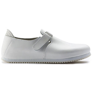 Birkenstock Linz Super Grip Slipper in natural leather with textured sole, slip-on design, and supportive footbed for comfortable wear.
