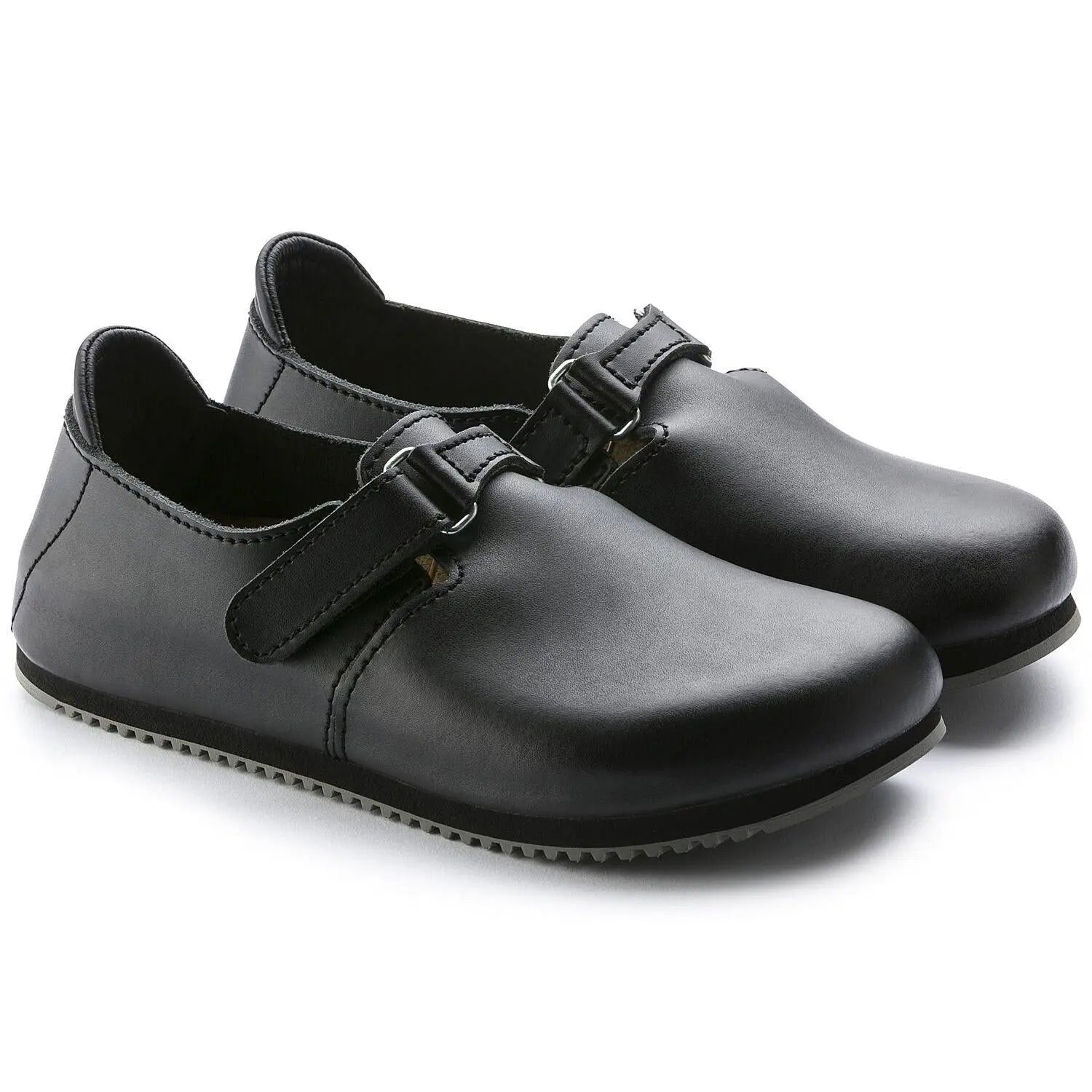 Birkenstock Linz Super Grip slipper with natural leather upper and textured sole, designed for comfort and slip resistance.