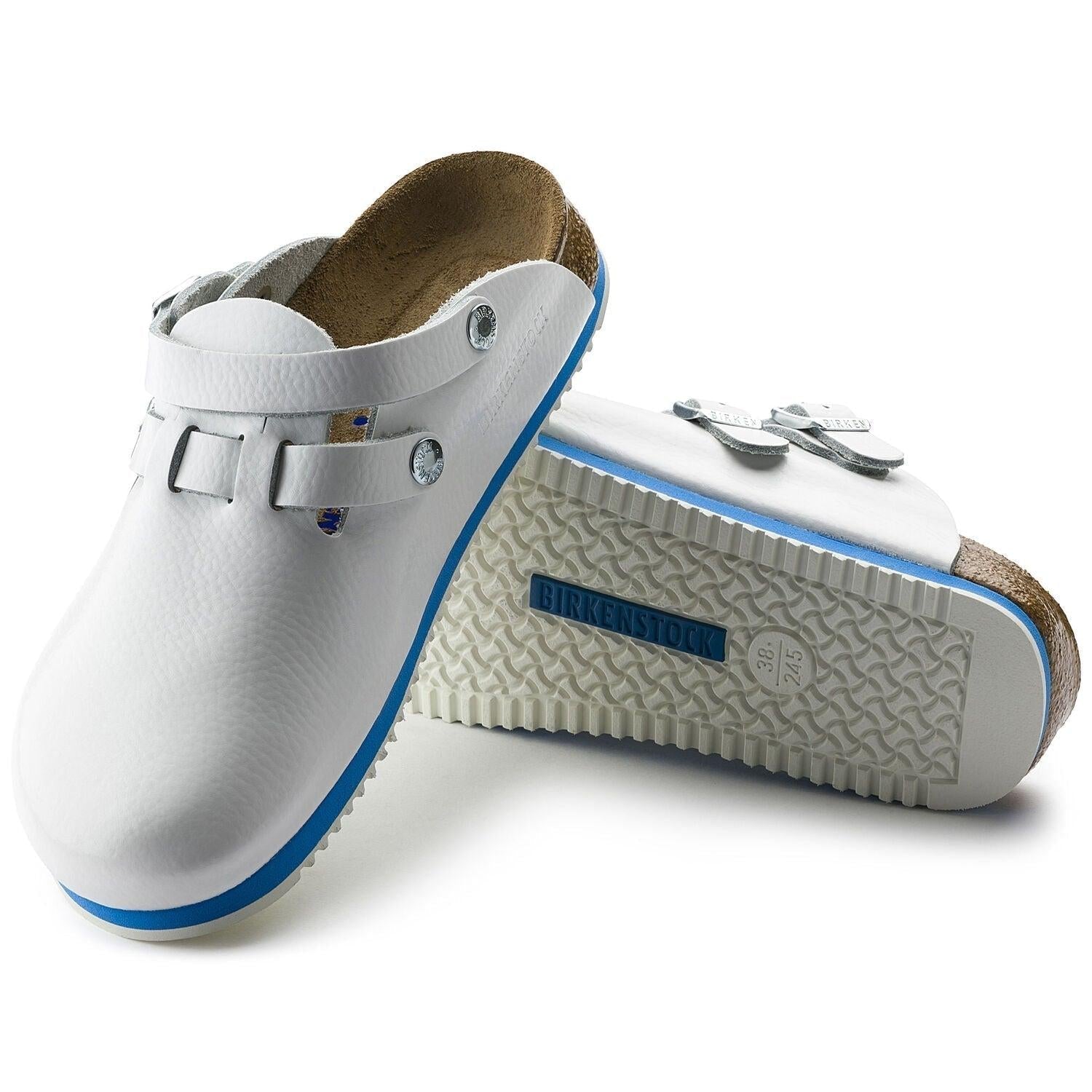 Birkenstock Kay nursing shoes in natural leather with supportive design and slip-on style, ideal for healthcare professionals.