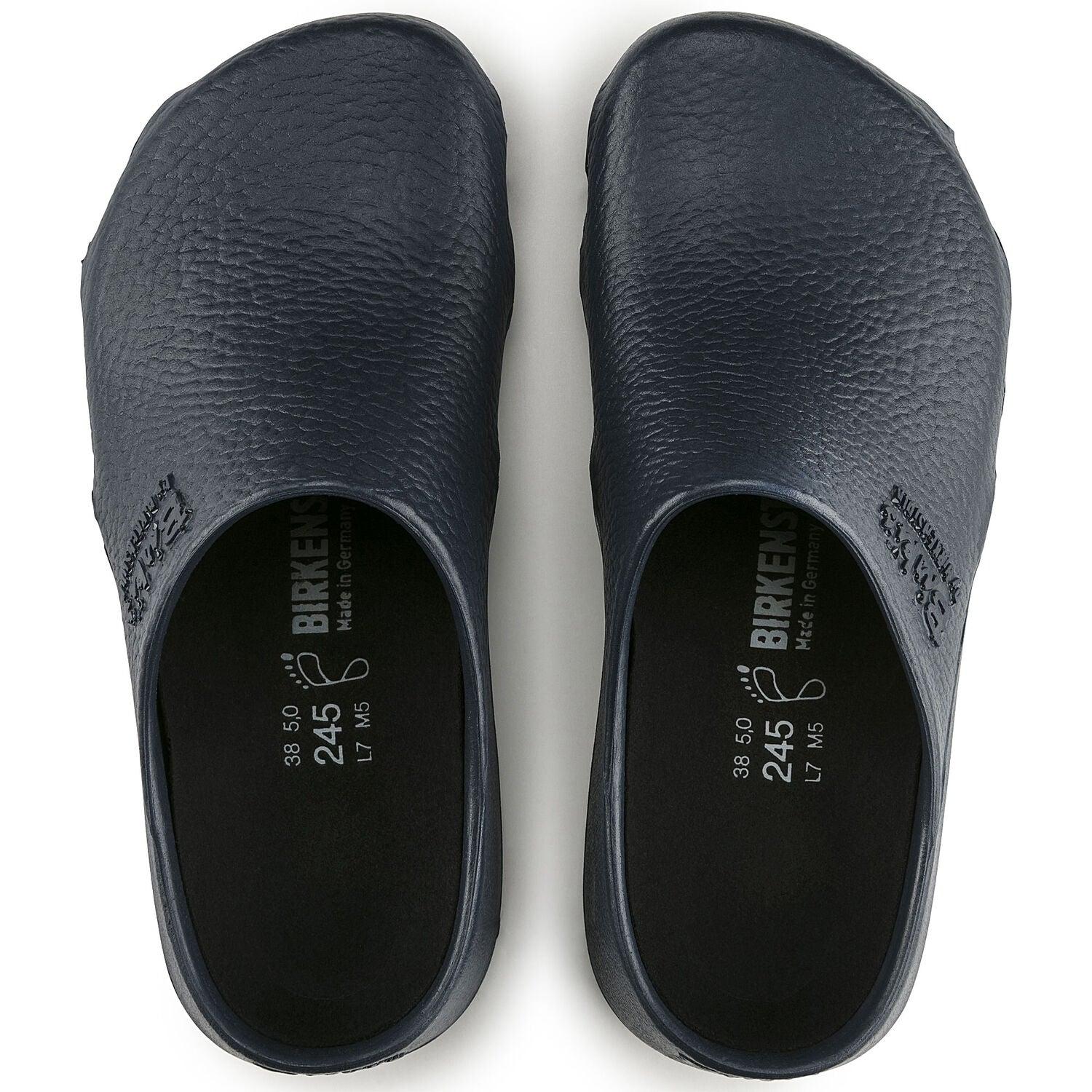 Birkenstock Birki Air antistatic polyurethane clog showing a light brown slip-on shoe with a textured sole and ergonomic design