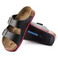 Black two-strap orthopedic sandals with contoured footbed and textured anti-slip sole