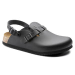 Birkenstock Kay SL Soft Footbed footwear with cushioned insole, featuring brown leather straps and adjustable buckle.