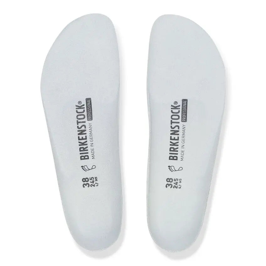 Pair of white Birkenstock replacement footbeds for A630 A640 clogs, size 38, viewed from above.