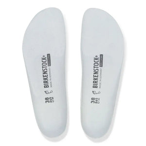 Pair of white Birkenstock replacement footbeds for A630 A640 clogs, size 38, viewed from above.