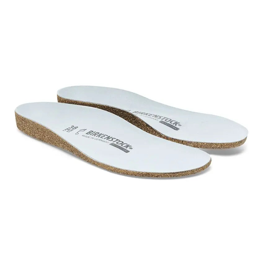 Pair of replacement cork and foam footbeds with Birkenstock branding, orthopedic insoles