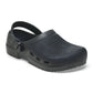 Black medical clog with adjustable heel strap, slip-resistant sole, and ventilation holes