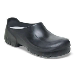 Black slip-resistant medical work clog for healthcare professionals on white background