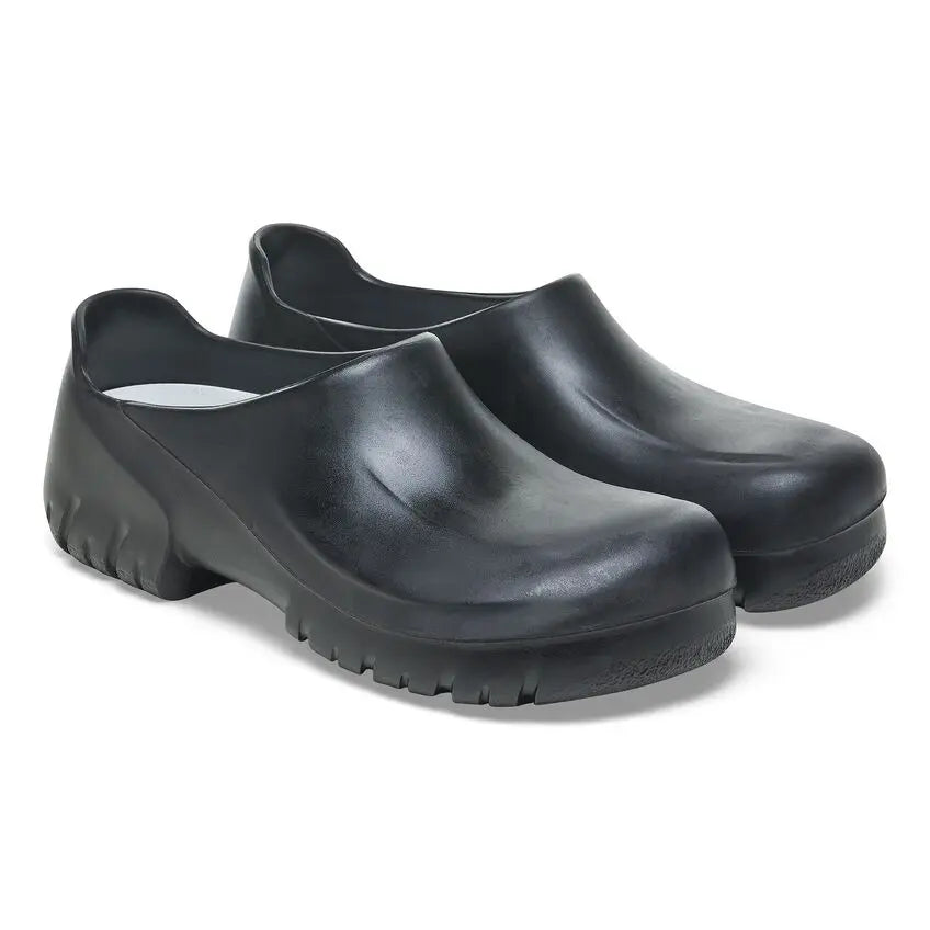 Pair of black slip-resistant medical clogs suitable for healthcare professionals