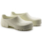 Pair of white medical clogs with slip-resistant soles for healthcare professionals