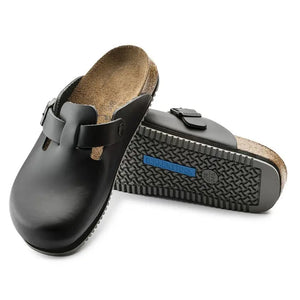 Birkenstock Boston Super Grip footwear with durable slip-resistant sole and classic footbed, showcasing the comfortable slip-on design.