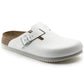 Birkenstock Boston Super Grip footwear with textured sole and supportive design, showcasing the classic slip-on shoe style.