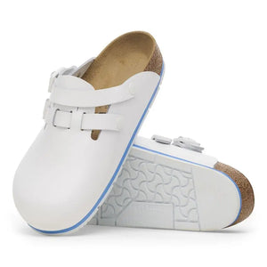 White medical clogs with slip-resistant soles and adjustable straps for healthcare professionals