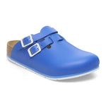 Blue medical clog with dual adjustable buckles, slip-resistant sole, and ergonomic design