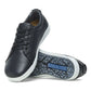 Black leather lace-up sneakers with white soles and Birkenstock branding on the sole