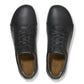 Pair of black leather lace-up shoes with cushioned insoles, viewed from above