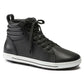 Black leather high-top sneaker with padded ankle collar and white rubber sole