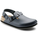 Blue medical clog with adjustable straps, slip-resistant sole, and ergonomic footbed