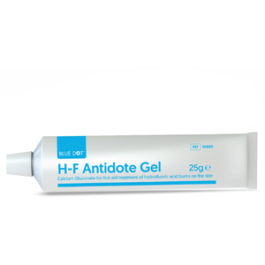 Blue Dot HF Antidote Gel in a 25g tube with blue dot branding, used for medical or first aid purposes.