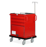 Bristol Maid WT250 mild steel resuscitation trolley with four 70mm drawers, one 155mm drawer, lower cupboard, in a clinical setting