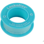 BSN Leukoflex waterproof adhesive tape roll, 1.25cm by 5m, showing the flexible, transparent medical tape for wound care and securement.