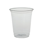 12-14oz Ultraclear flat lid for cups, made by Bunzl Catering Supplies, shown on a clean, transparent lid with smooth edges.