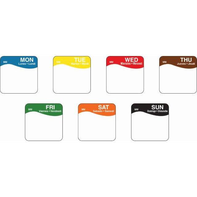 3/4-inch Dissolve-A-Way Square Label 7 Day Kit by Bunzl Catering Supplies, showing white labels and dissolvable markers.