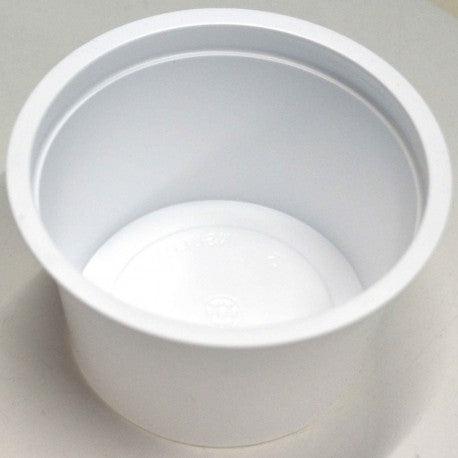 White disposable denture pot from Care Shop, pack of 50, with secure lid for storing dentures safely and hygienically.