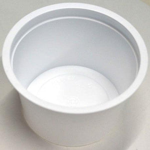 White disposable denture pot from Care Shop, pack of 50, with secure lid for storing dentures safely and hygienically.