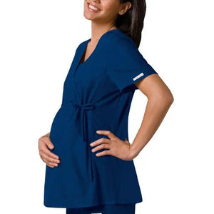 Cherokee Flexibles maternity mock-wrap tunic top in soft fabric, featuring a flattering fit and adjustable waist for comfort.