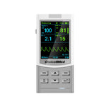 ChoiceMMed MD300MNR handheld pulse oximeter displaying oxygen saturation and respiratory rate on a digital screen.