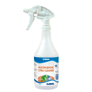 Empty Cleenol 750ml multipurpose Citra cleaner spray bottle for refilling and cleaning applications.