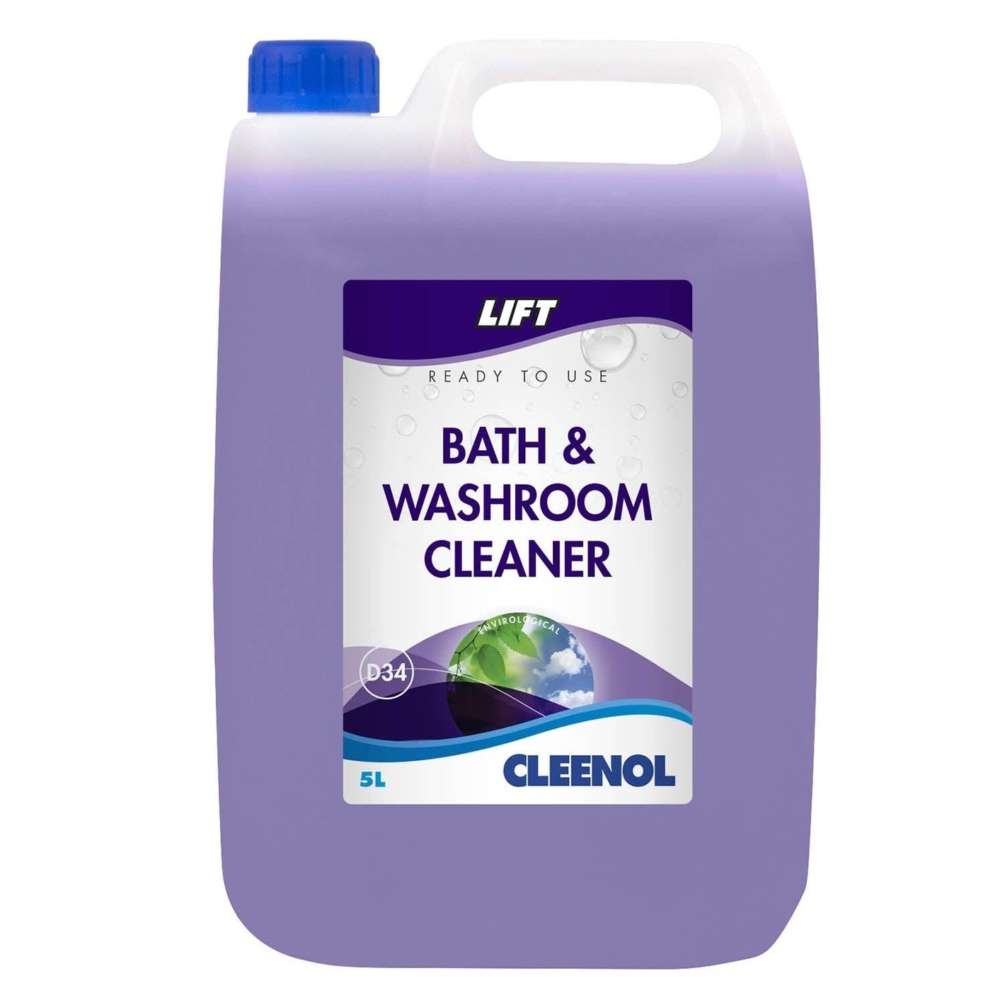 Cleenol bath and washroom cleaner in a 5-litre container, designed for effective cleaning of bathroom surfaces and fixtures.