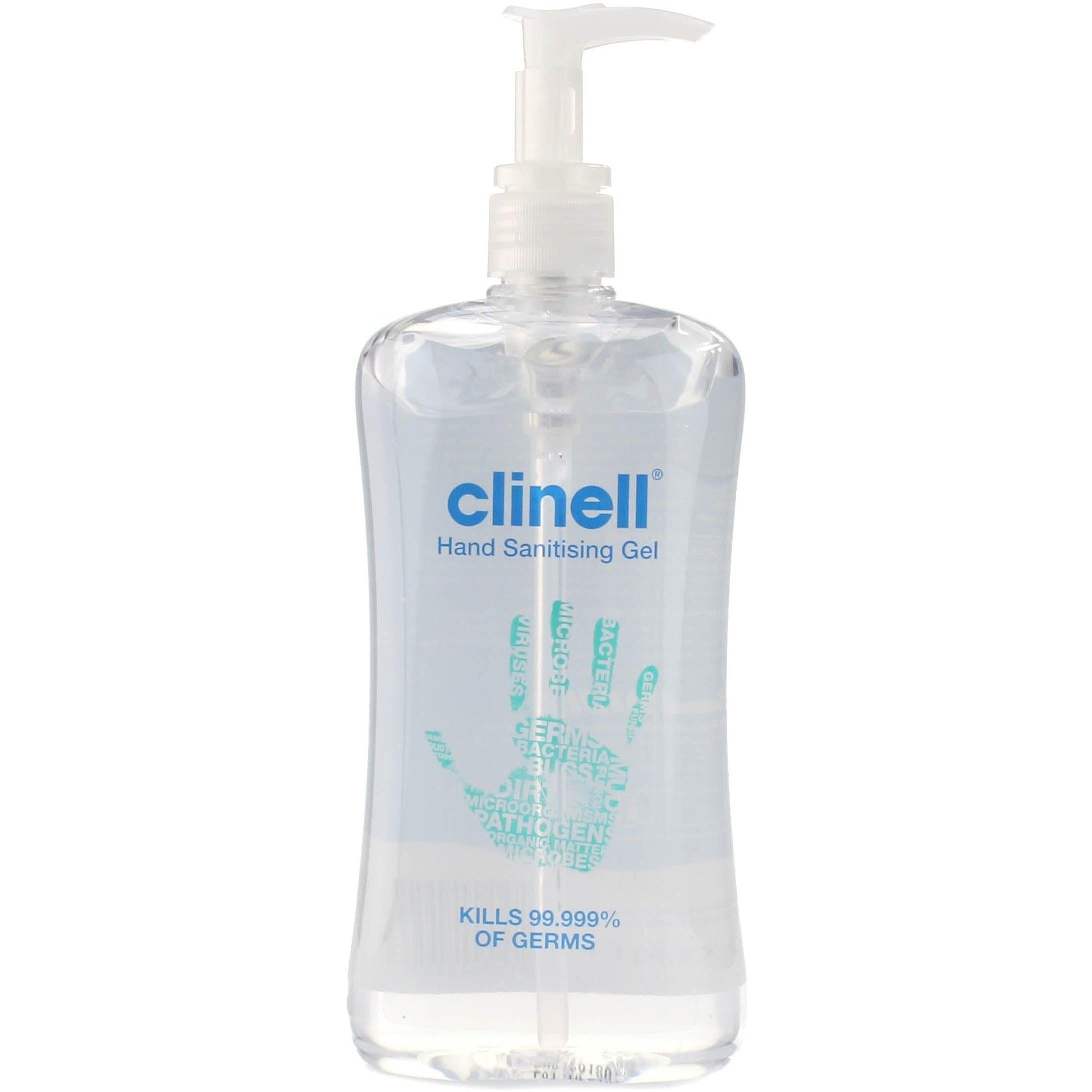 Clinell Instant Hand Sanitiser 500ml bottle with pump, clear liquid sanitizer for effective hand hygiene and germ protection.