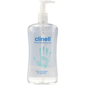 Clinell Instant Hand Sanitiser 500ml bottle with pump, clear liquid sanitizer for effective hand hygiene and germ protection.