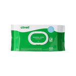 Clinell large universal sanitising wipes pack with 120 wipes, suitable for disinfecting surfaces and hands.