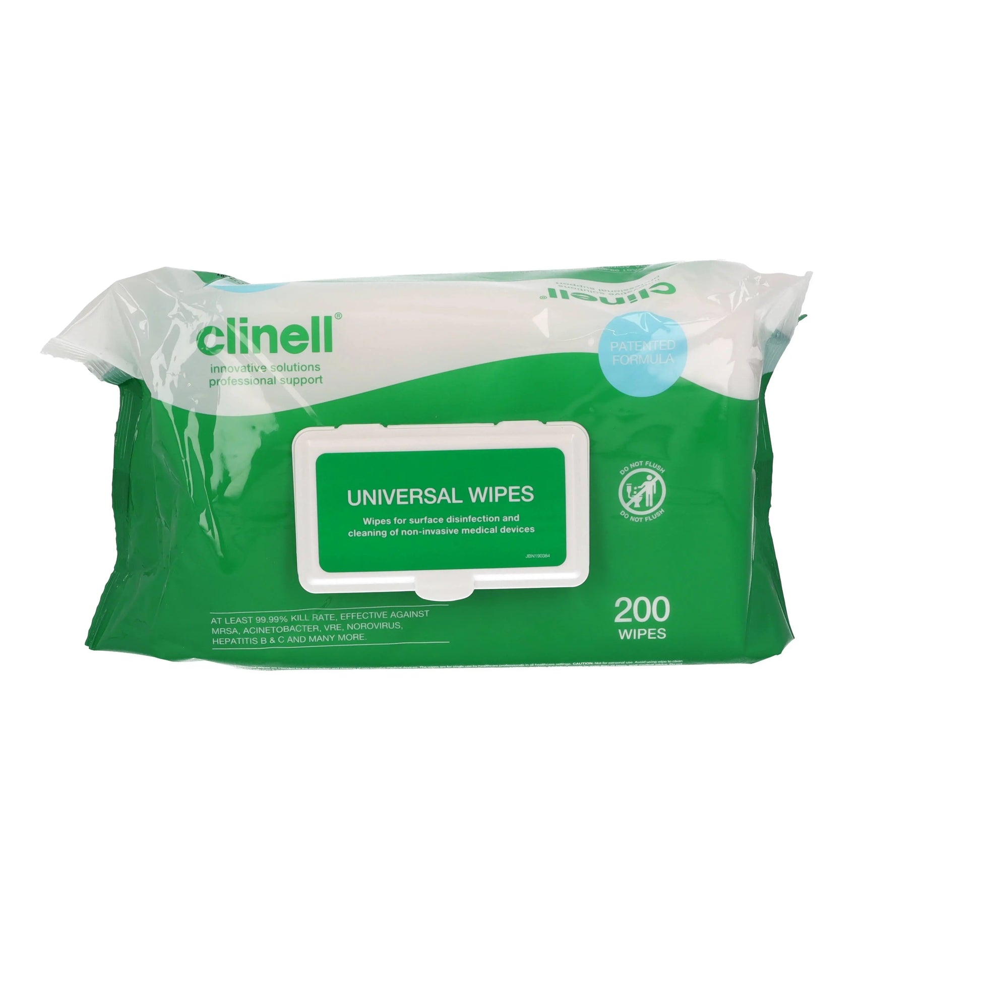 Clinell Wipes CW200 universal sanitising anti-bacterial wipes in a box, designed for effective surface and skin cleaning.