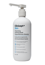 Clinisept+ Skin 490ml bottle with clear label, containing antiseptic skin disinfectant solution.