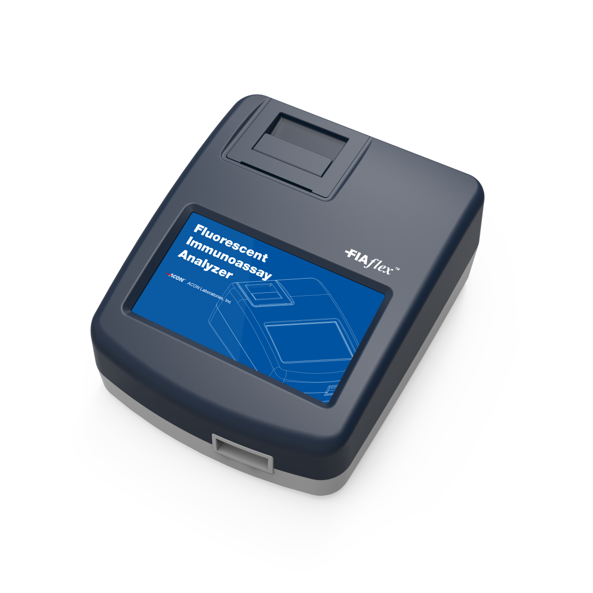 Connect FIAflex™ Fluorescent Immunoassay Analyzer with touchscreen display and sample tray for laboratory diagnostics.