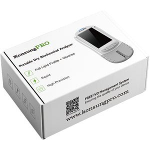 Connect KonsungPRO Lipid Testing Machine UK version, a rapid cholesterol analyzer with digital display and testing ports.