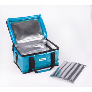 CorrMed 10-litre thermal carry bag with insulated exterior and zipper closure for keeping items cool or warm.