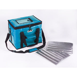 CorrMed 20-litre thermal carry bag with insulated exterior, zipper closure, and adjustable shoulder strap for easy transport