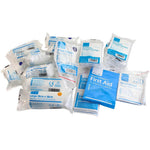 Crest Medical 1-10 Person HSE First Aid Kit refill with bandages, antiseptic wipes, and medical supplies in a compact kit.