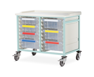 Bristol Maid low level double column caretray trolley with 3 shallow and 4 deep trays