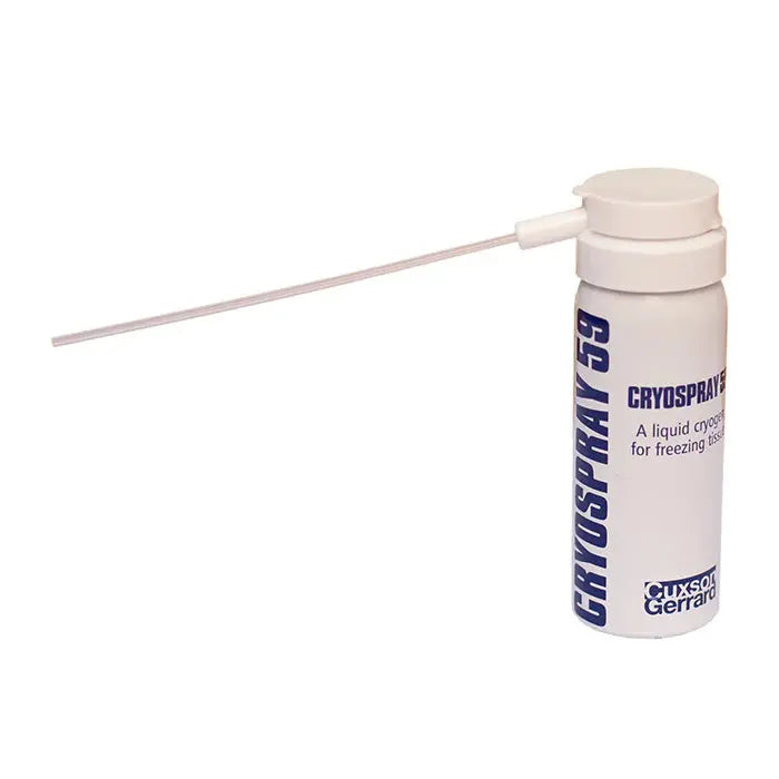 Cuxson Gerrard Cryospray can with tube, 59 x 50ml, for cold therapy and muscle relief, shown in the image.